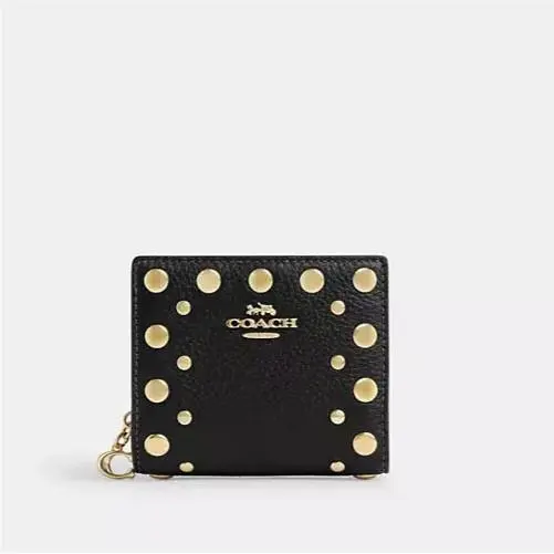 Coach Snap Wallet with Rivets Black W/gold