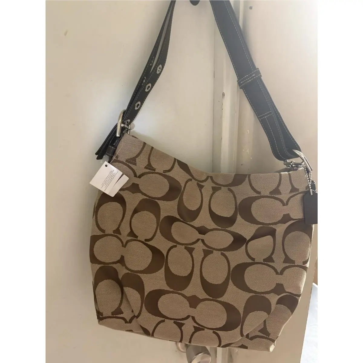 Vintage Coach F15067 Signature Duffle Logo Crossbody Bag Top Zip Brown Khaki