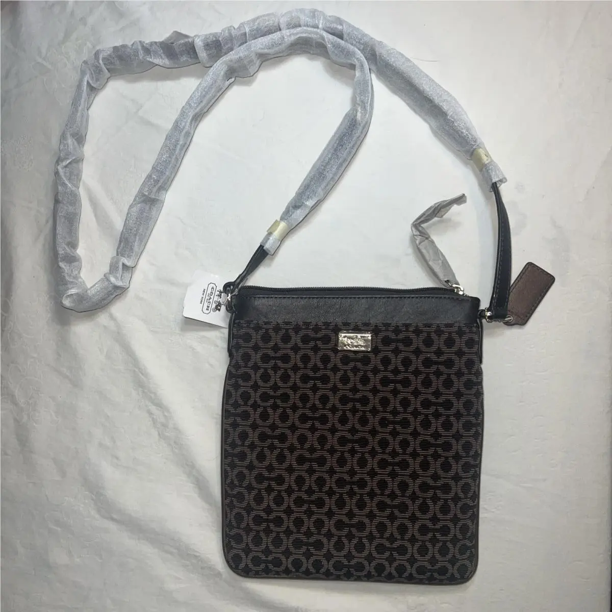 Signature Monogram Canvas 8” X 7” Crossbody Brown Htf by Coach