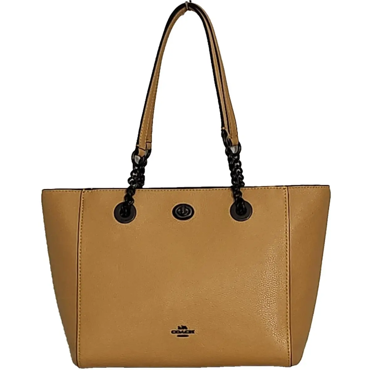 Coach NY 57107 Turnlock Chain Honeycomb Yellow Leather Shoulder Tote Bag