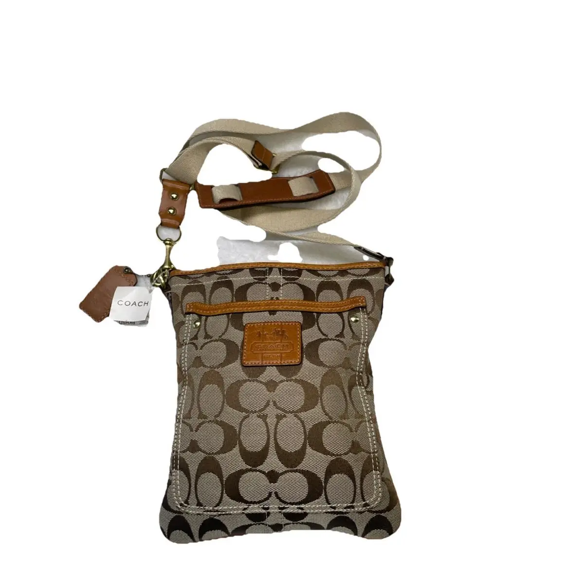 Coach Signature Shoulder Cross Bag Canvas Leather 40897 Brown 9156L