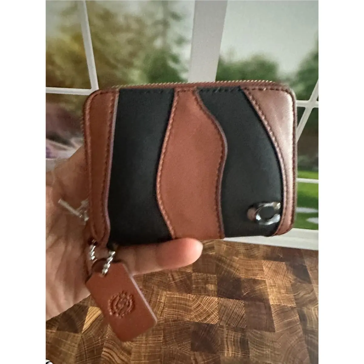 Coachtopia CQ865 Zip Around Wallet Wavy Stripe Upcrafted Leather Black Saddle