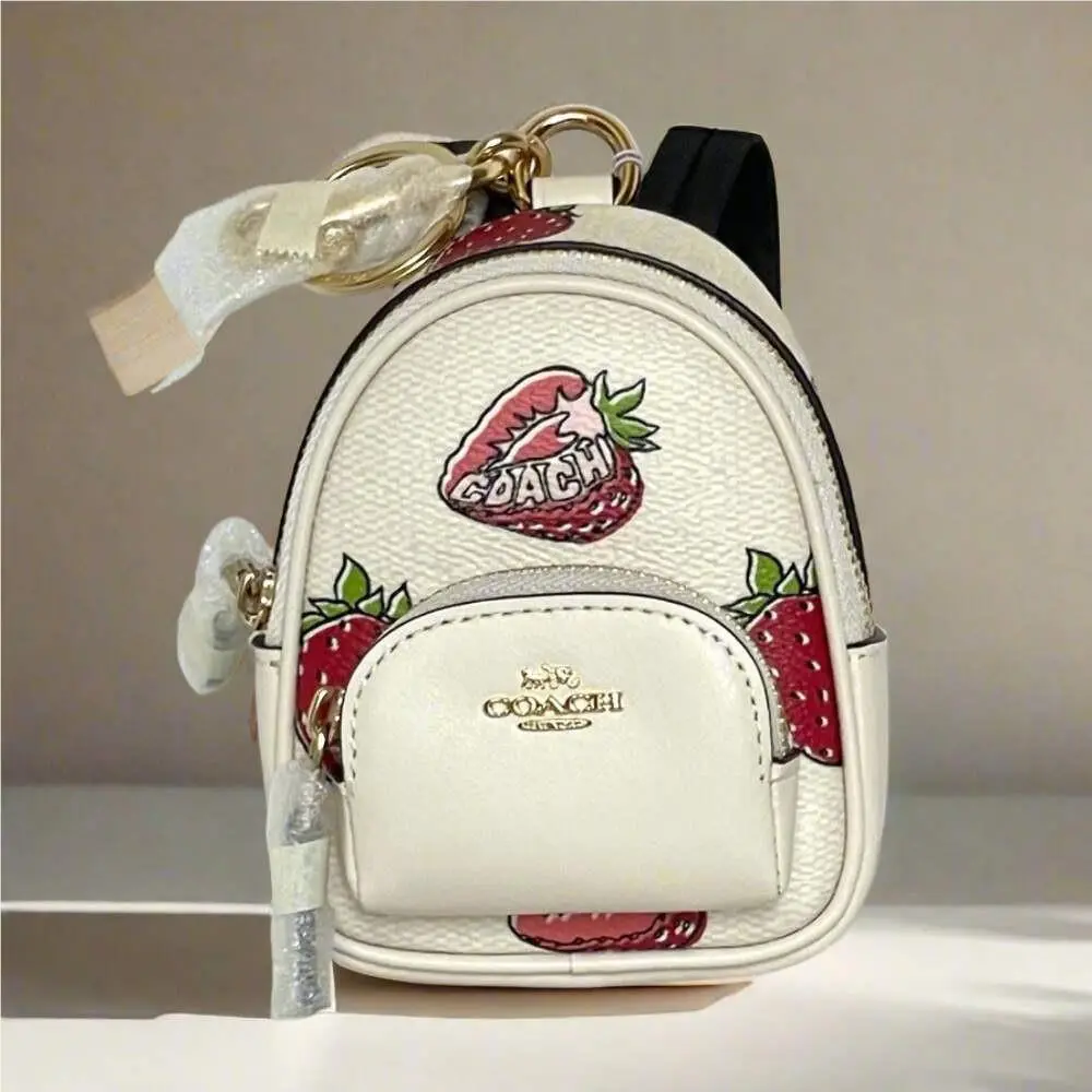 Mini Court Strawberry Backpack CA093 Bag Charm White Keychain Orgpkg by Coach