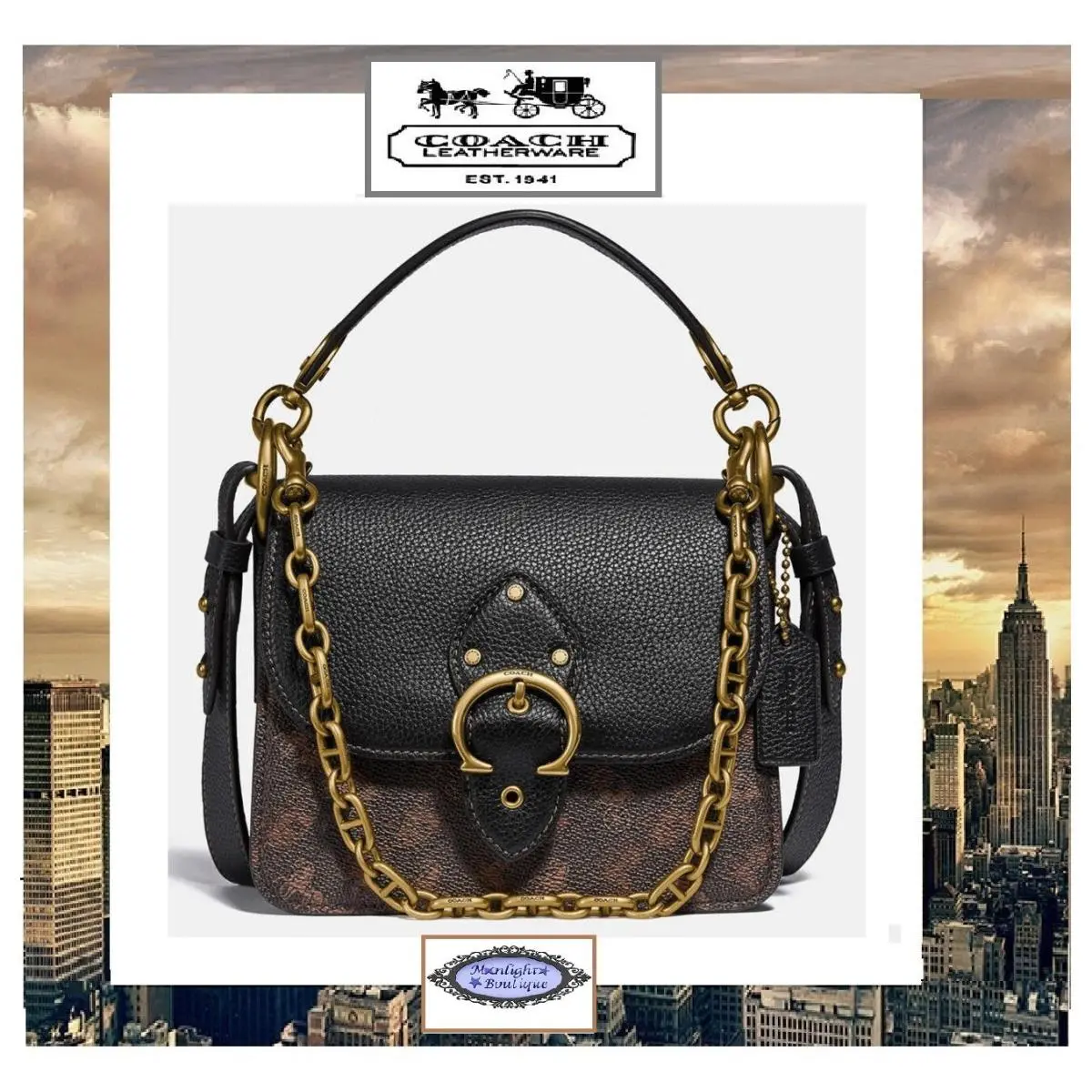 Coach Beat 18 Satchel X-body Handbag Sig Horse Carriage Print Truffle Blk