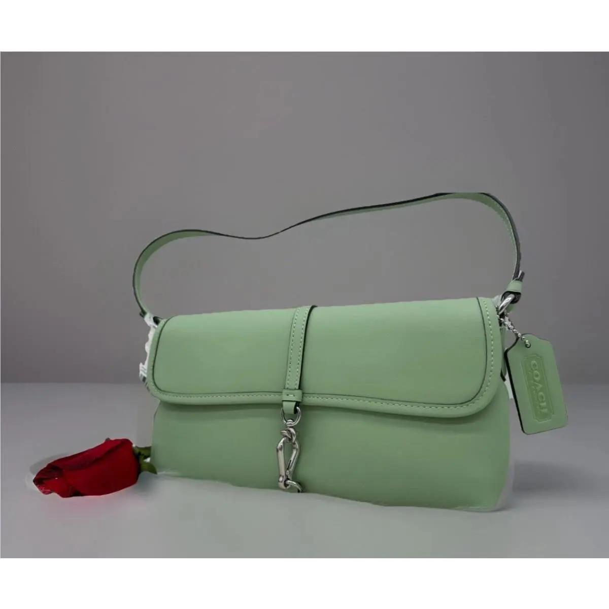 Coach Hamptons Flap Glovetanned Leather Shoulder Bag In Pale Pistachio
