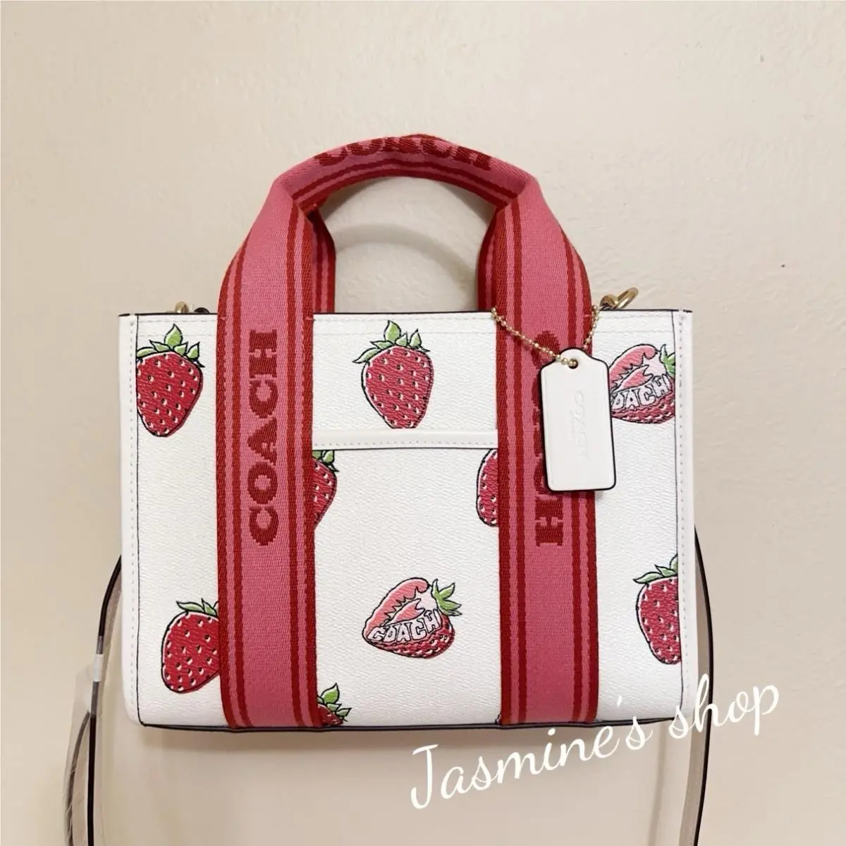 Coach Smith Tote 24 Bag Strawberry Pink Red White Shoulder Handbag CAR80