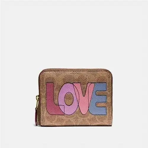 Coach Small Zip Around Wallet with Love Print
