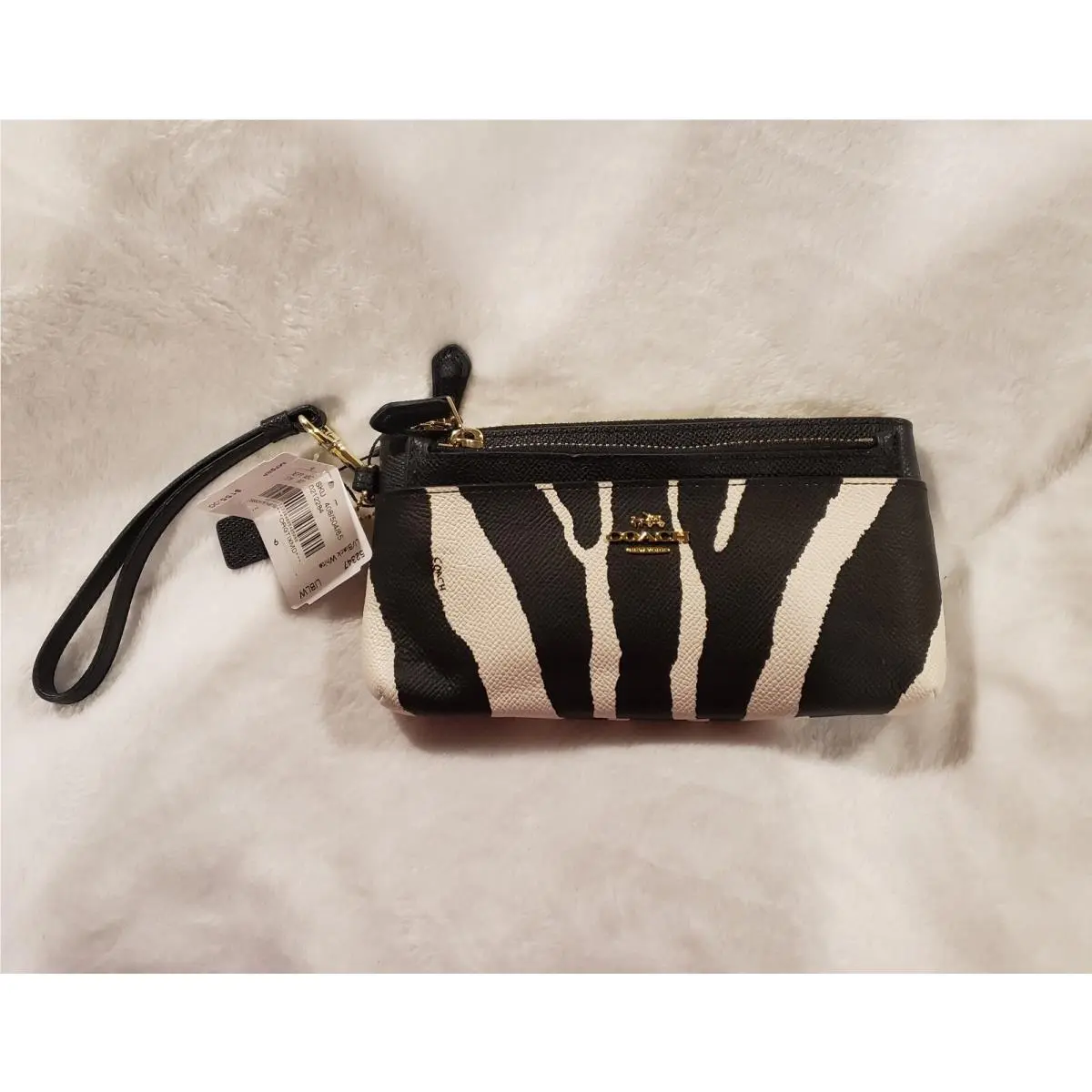 Coach Black Off White Zebra Striped Wallet Clutch with Pouch 52347