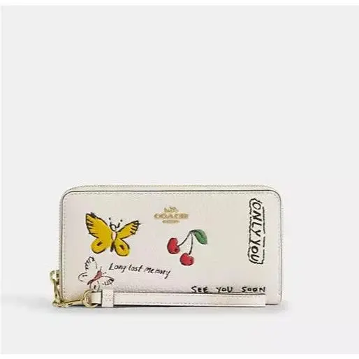Coach Long Zip Around Wallet W/sketch Print