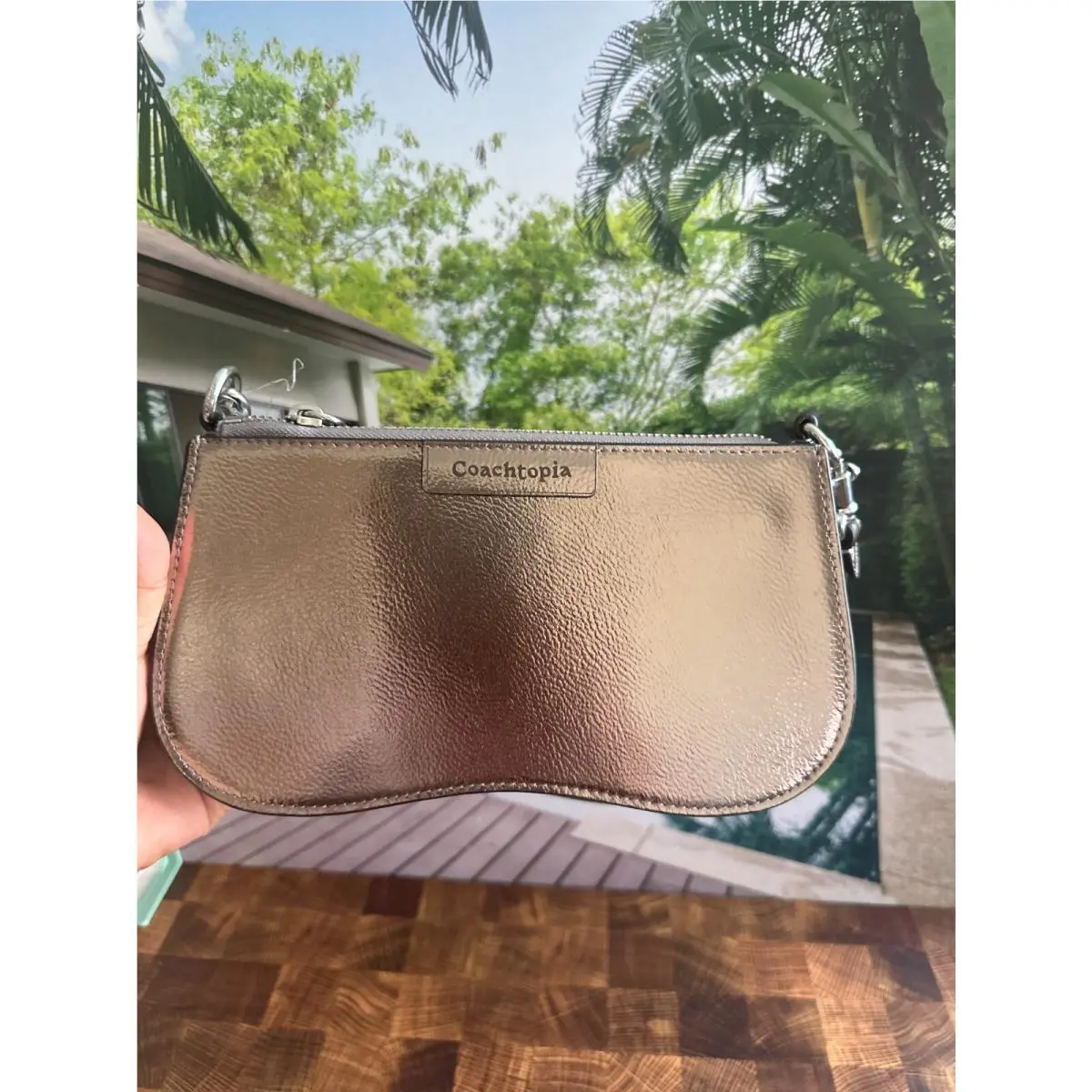 BN Coach Coachtopia Wavy Baguette Bag:nwt Gunmetal Metallic CU873