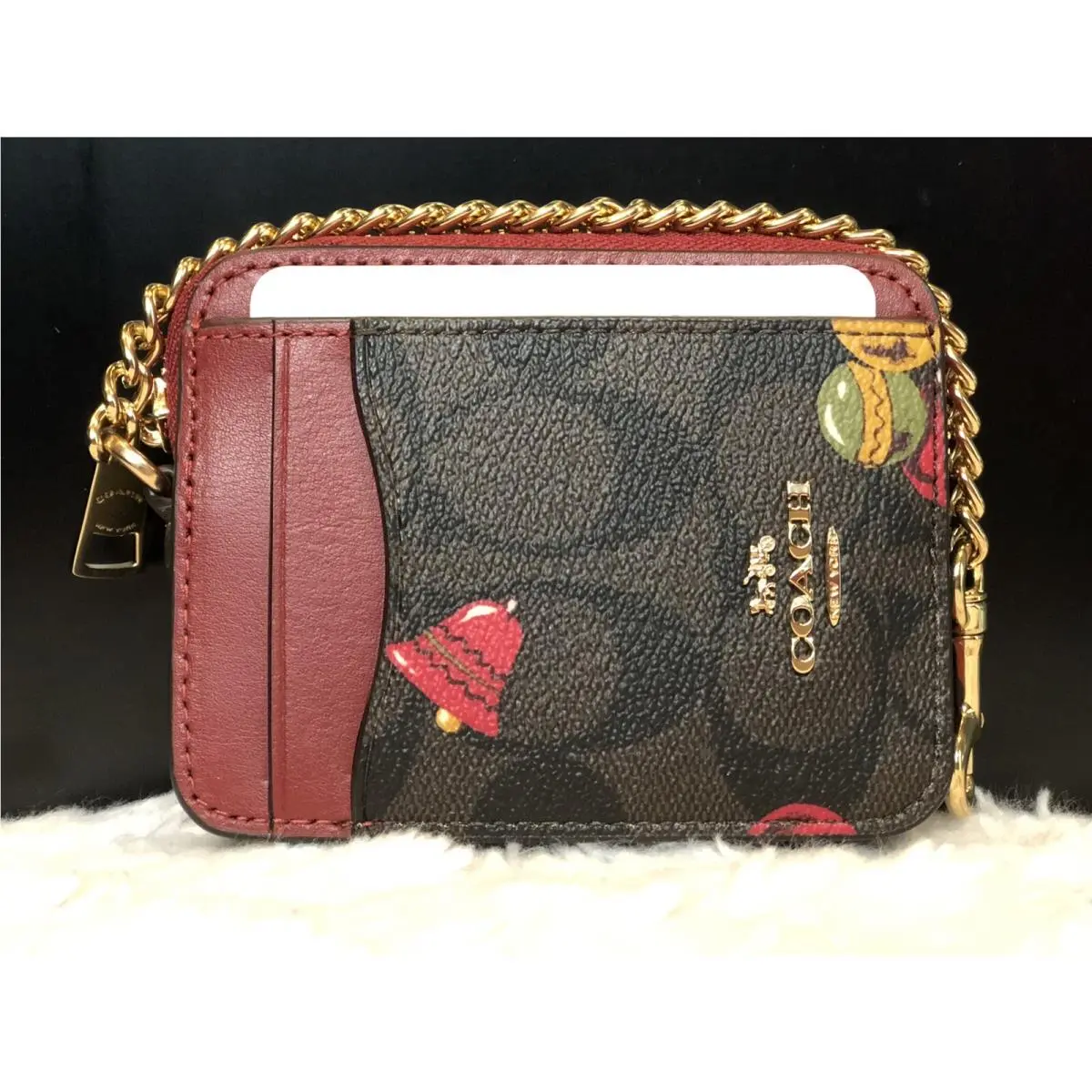 Coach C7417 Zip Card Case with Chain Signature Canvas Ornament Print