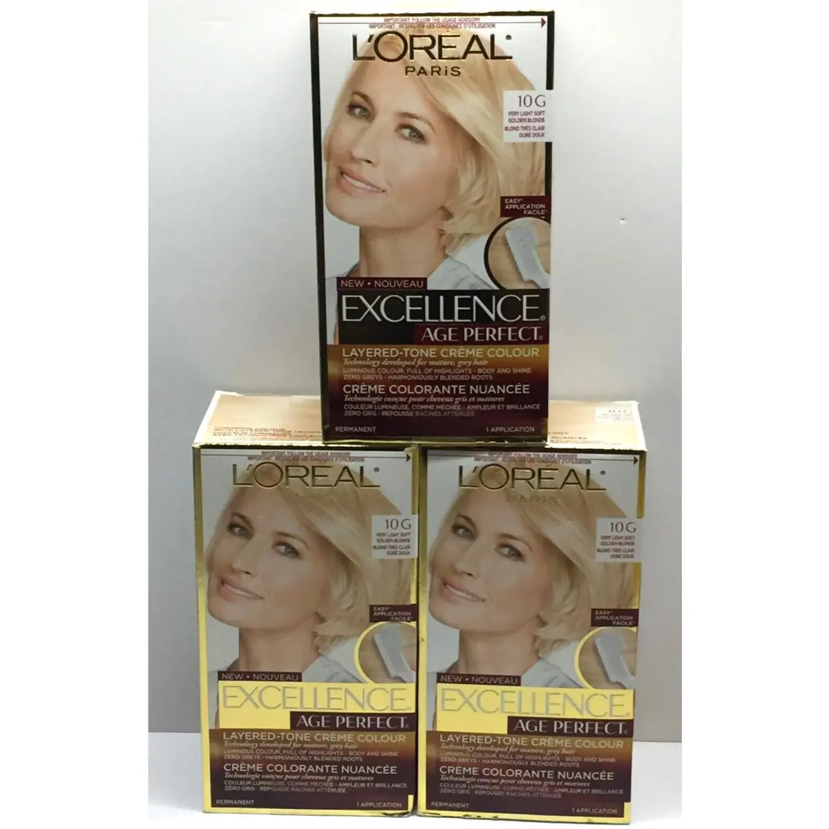 3 x L`oreal Age Perfect Excellence 10G Very Light Soft Golden Blonde Hair Color