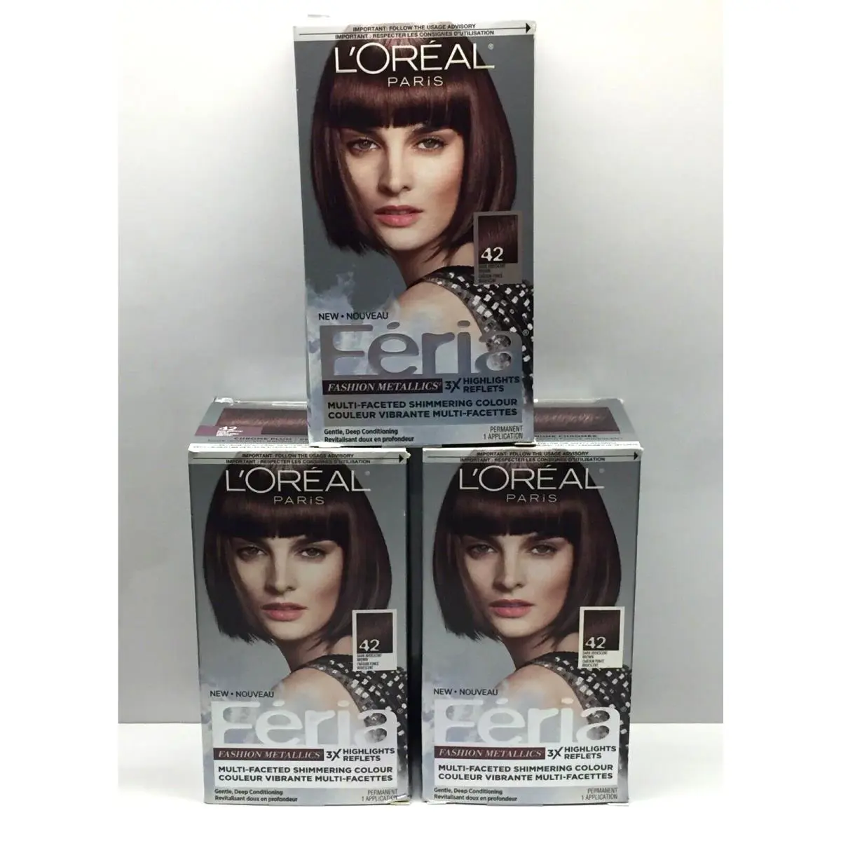 3L`Oreal Paris Feria Fashion Metallics Hair Color 42 Dark Brown Chrome Plum Rare