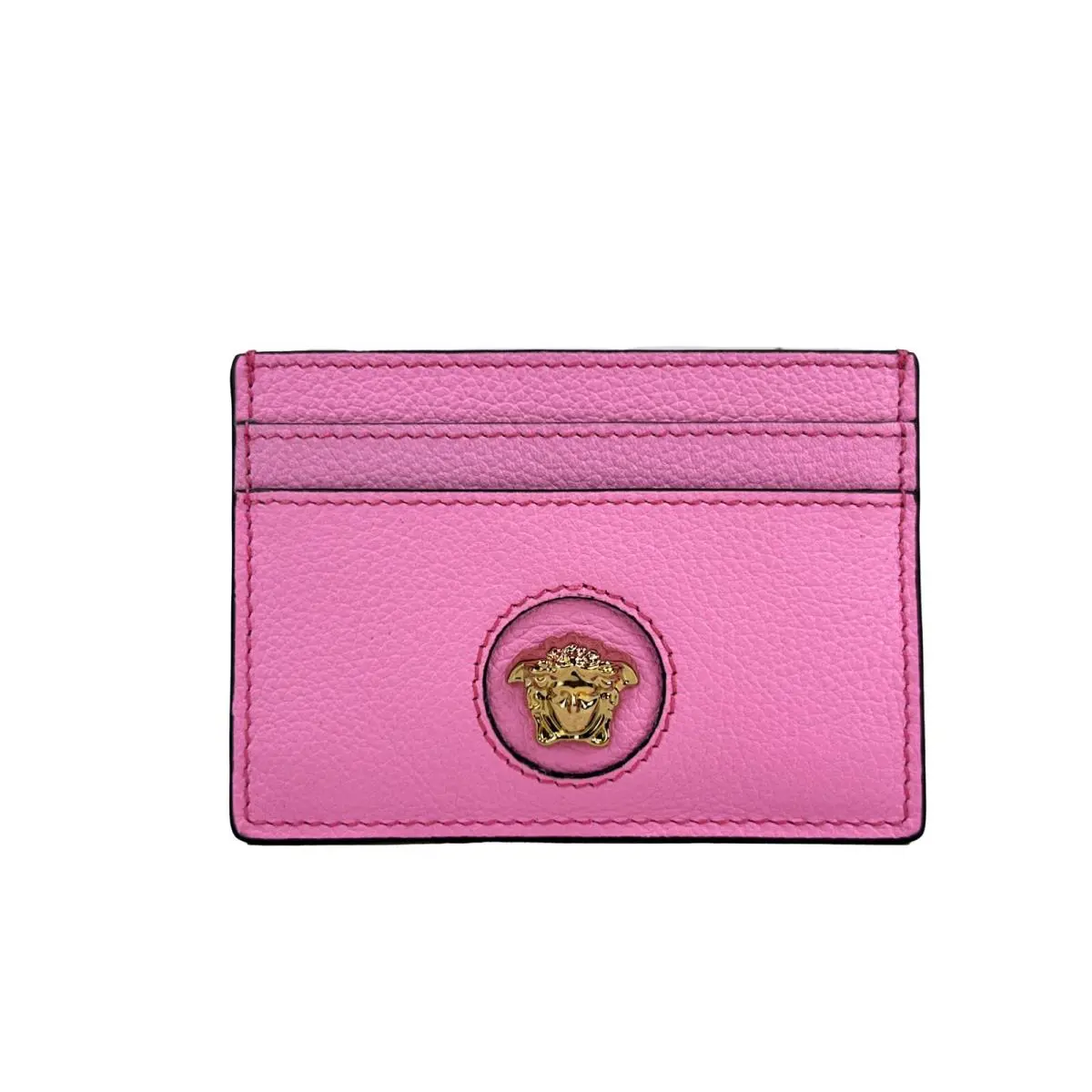 Versace Mini Medusa Pink Grainy Leather Slim Card Case Wallet