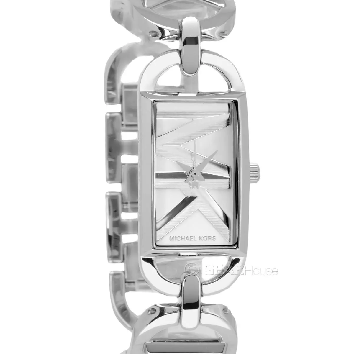 Womens Empire Watch Rectangle Silver Dial MK Logo Open-link Band by Michael Kors