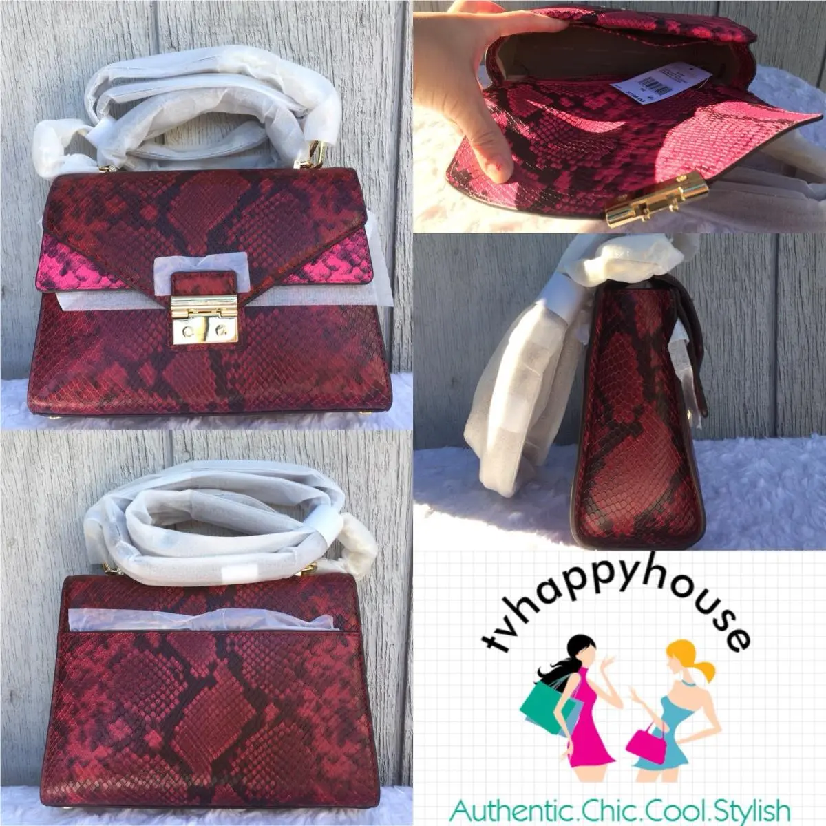 Michael Kors Sloan Medium Double Flap Satchel Embossed Leather Bag Red