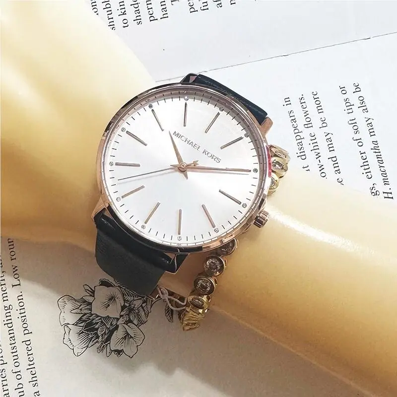 Michael Kors Pyper MK2834 Women`s Black Leather Analog Dial Quartz Watch