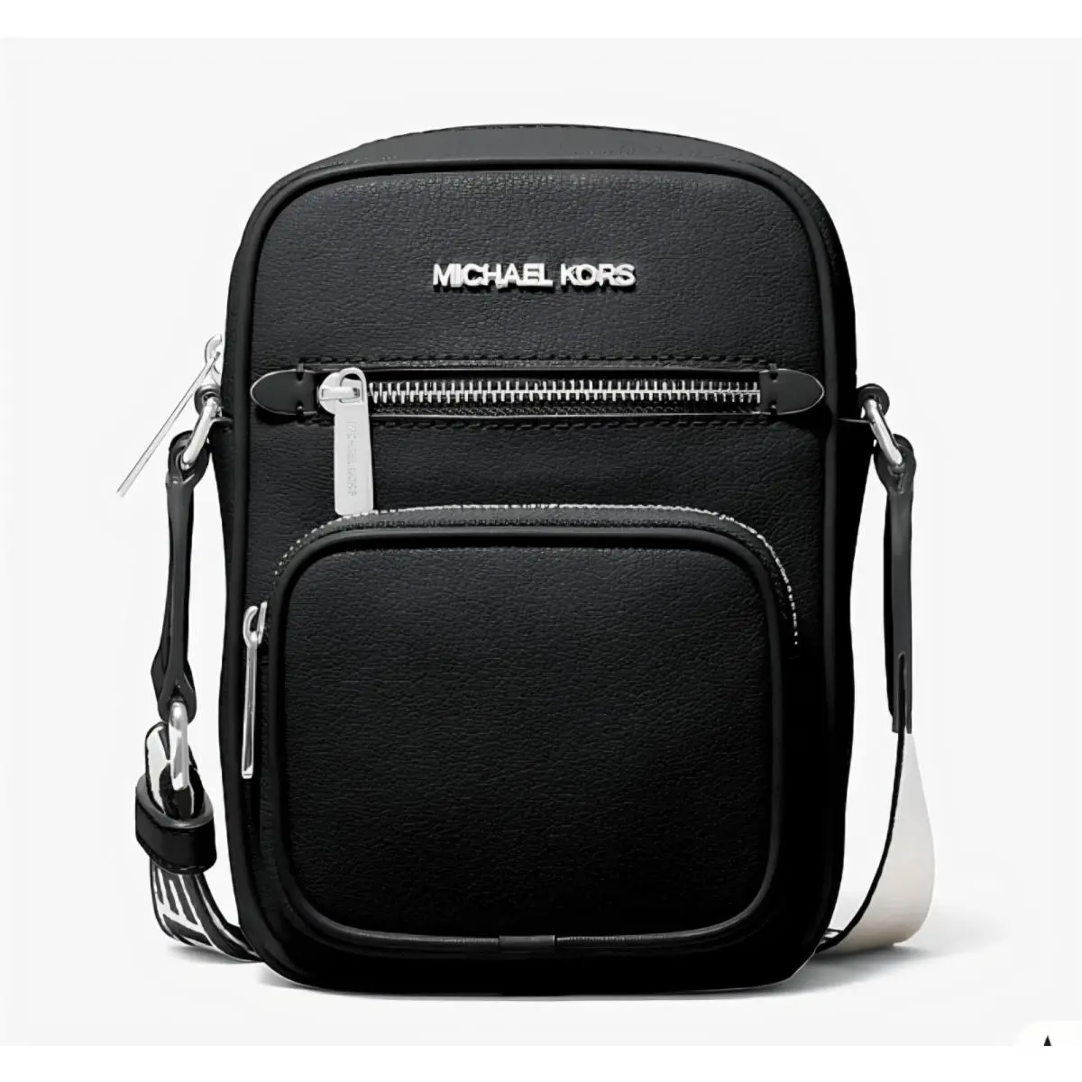 Michael Kors Jet Set Medium Crossbody Bag in Black Leather Silver Hardware