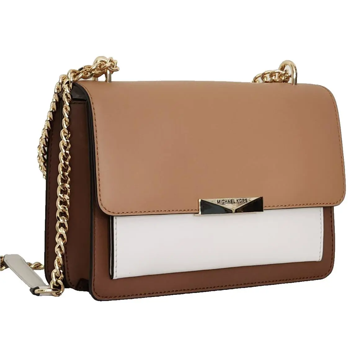 Michael Kors Jade Large Gusset Tan Gold Chain Crossbody Shoulder Bag