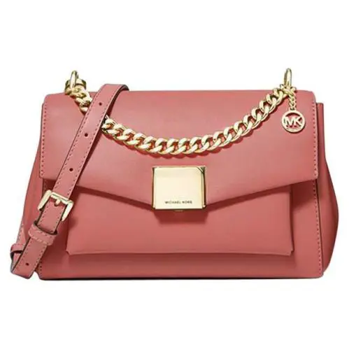 Michael Kors Lita Medium Sunset Rose Leather Chain Crossbody Shoulder Bag