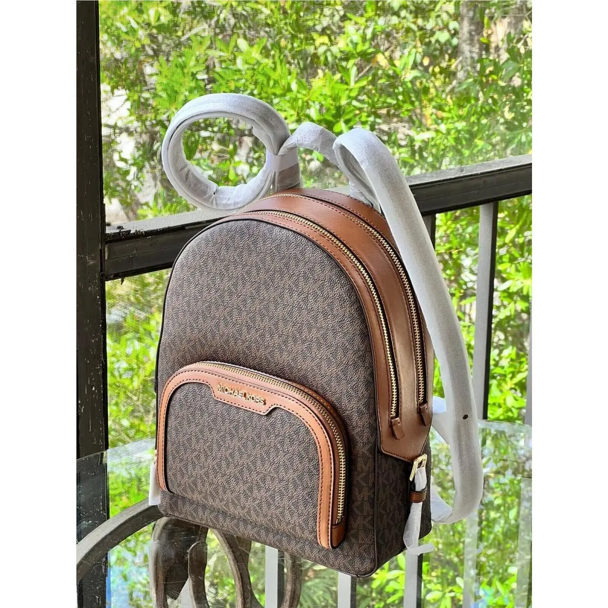 Michael Kors Jaycee Womens Medium Travel School Backpack Shoulder Bag - Brown MK