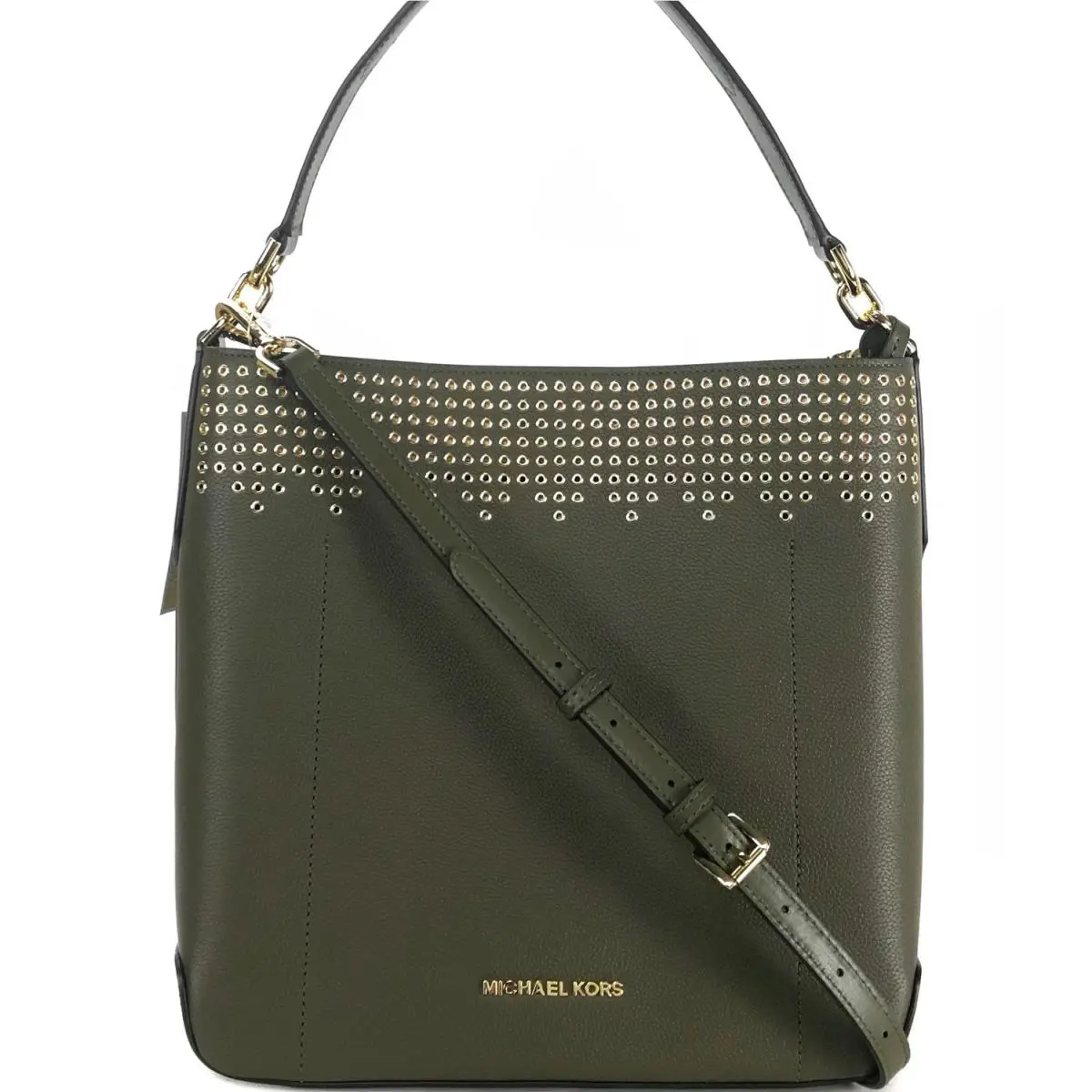 Michael Kors Hayes Large Bucket Leather Shoulder Bag Green