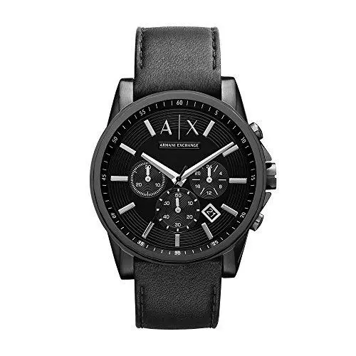 AX  Men Chronograph Black Steel Black Leather Band Watch AX2098 by Armani Exchange