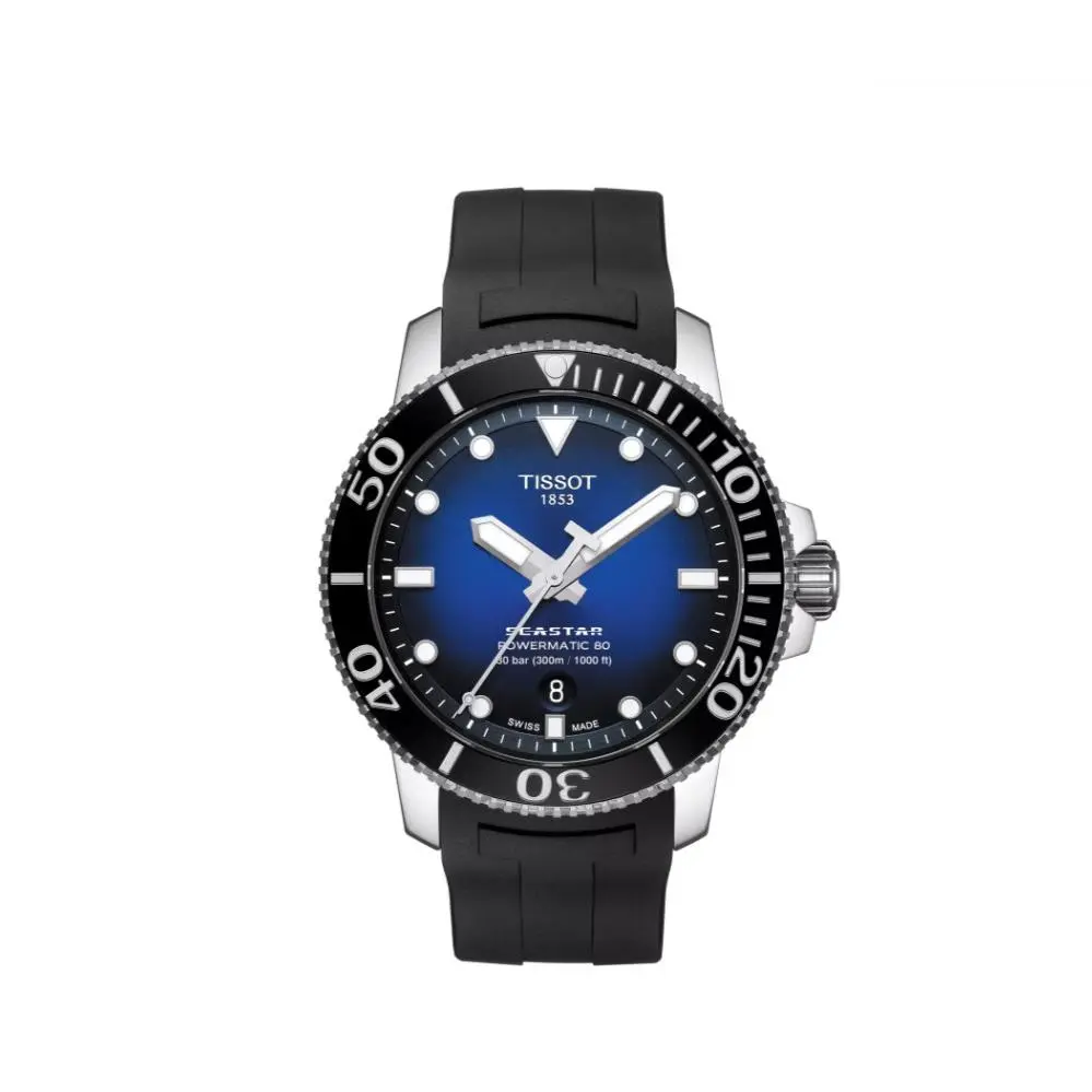 Tissot Seastar 1000 Automatic Blue Gradient Dial 43mm Men`s Watch T1204071704100 - Dial: Blue Gradient, Band: Black, Bezel: Black