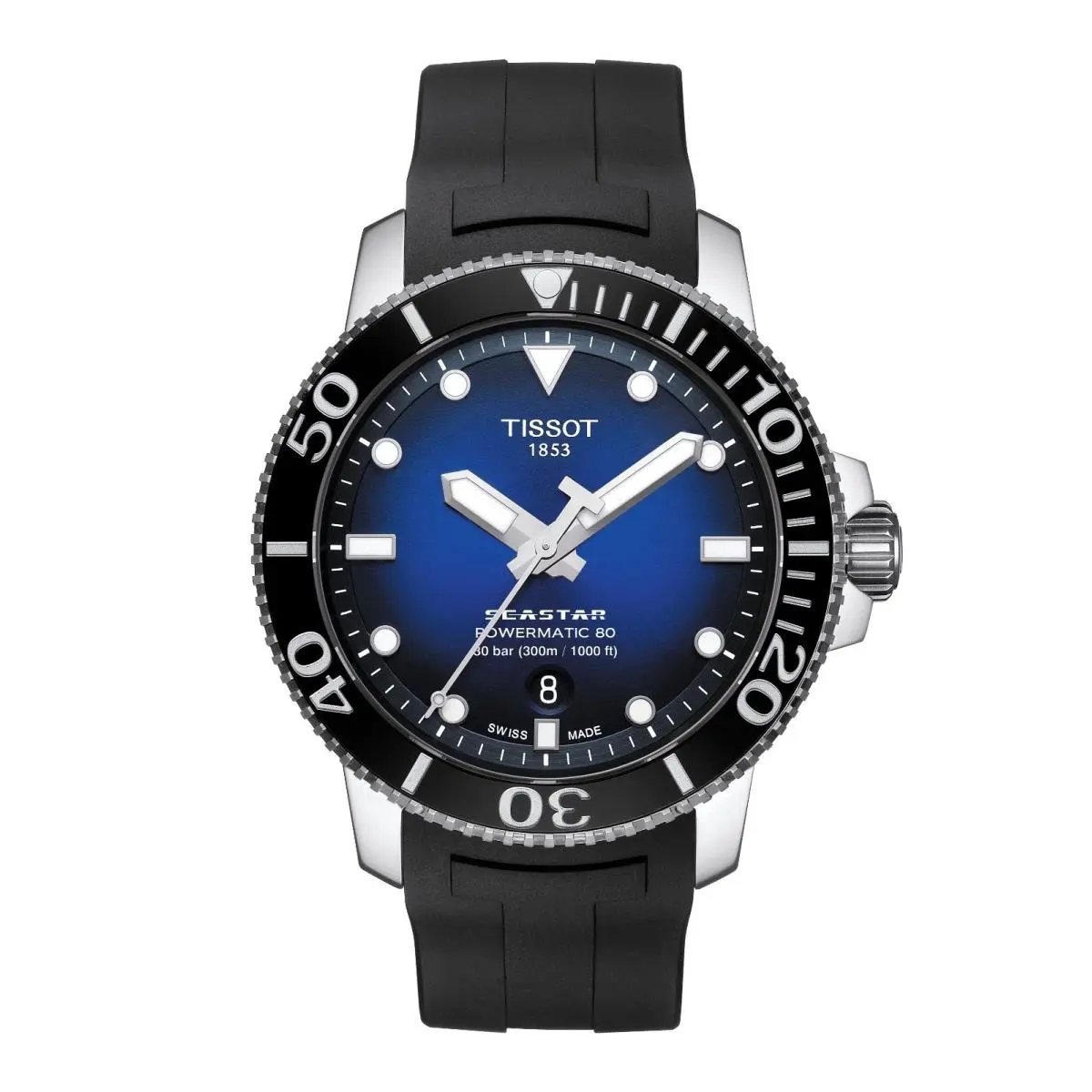 Tissot Seastar 1000 Automatic Men`s Watch - 43 mm - T1204071704100 - Dial: Blue, Band: Black, Bezel: Black