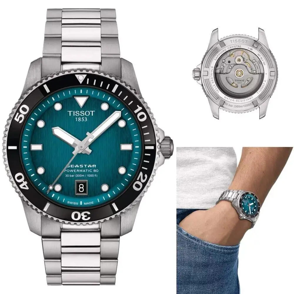 Tissot Seastar 1000 Powermatic T120.807.11.091.00 - Dial: Turqoise, Band: Silver, Bezel: Black
