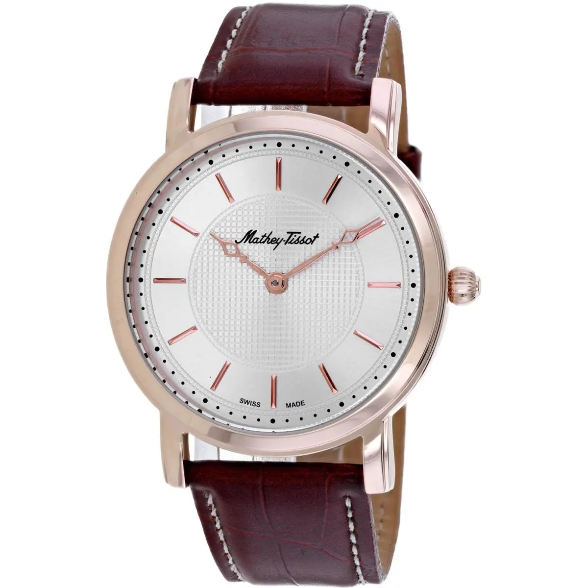 Mathey Tissot Women`s Watch City Quartz Silver Tone Dial Brown Strap H611252PSS