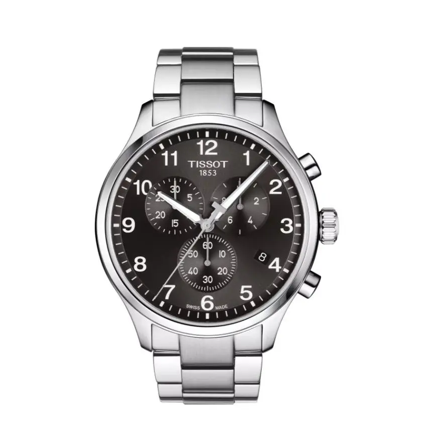 Tissot Chrono XL Classic Swiss Quartz Black Dial 45mm Men`s Watch T1166171105701 - Dial: Black, Band: Grey, Bezel: Grey