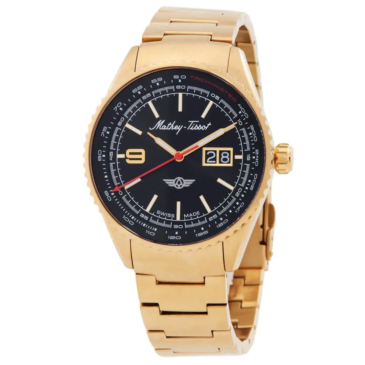 Mathey-tissot Atlas Quartz Black Dial Men`s Watch MTWG9001105 - Dial: Black, Band: Gold-tone, Bezel: Gold-tone