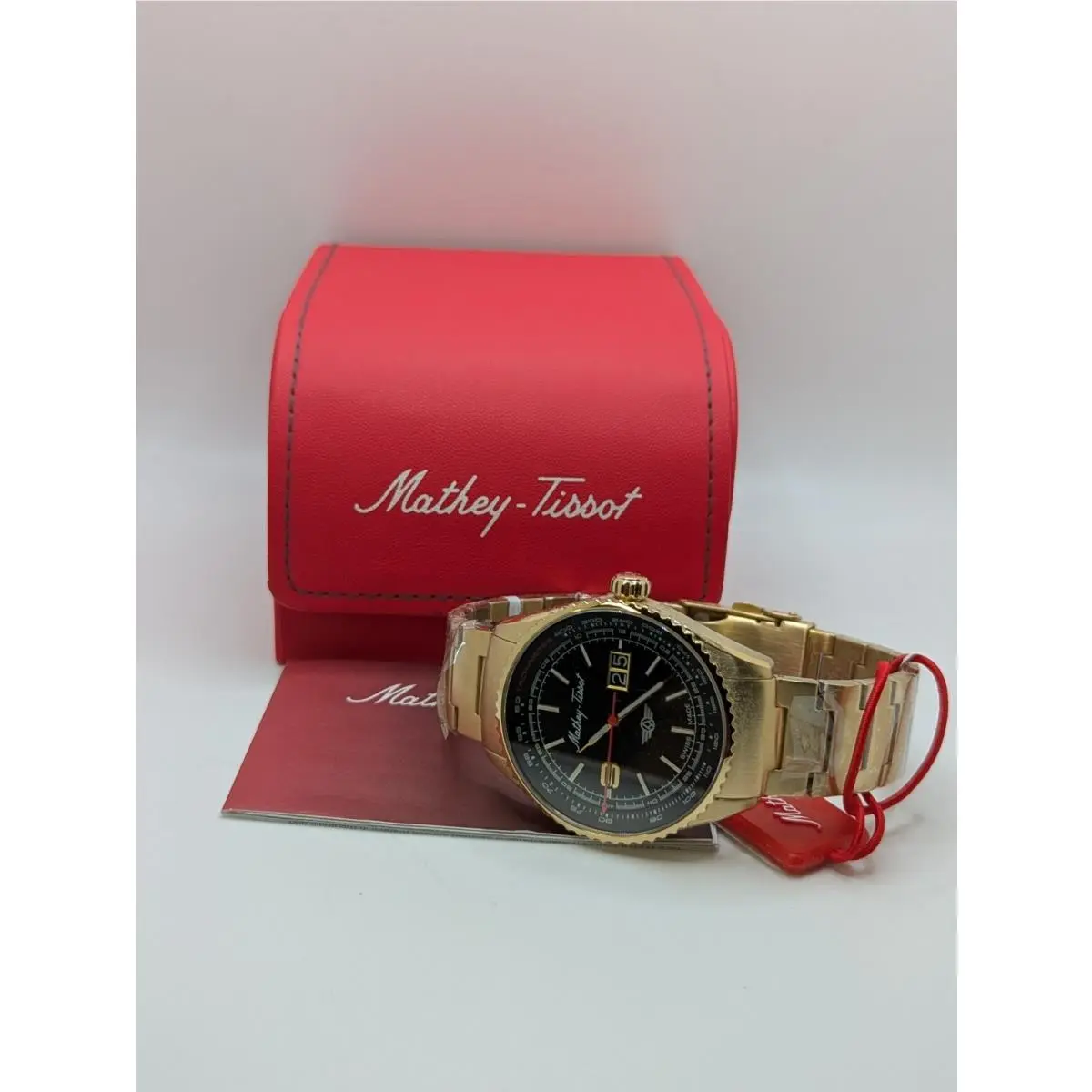 Mathey-tissot Mens Gold Case Black Dial Quartz Classic Wristwatch MTWG9001105 - Dial: Black, Band: Gold
