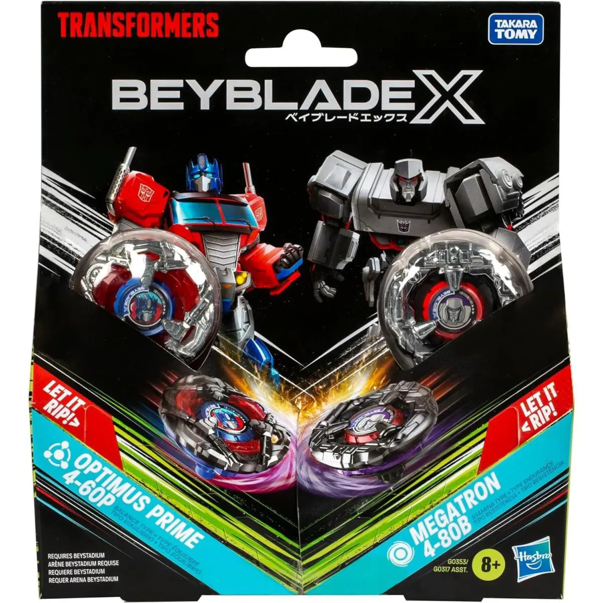 Beyblade X Transformers Optimus Prime 4-60P Vs. Megatron 4-80B Multi-pack Set