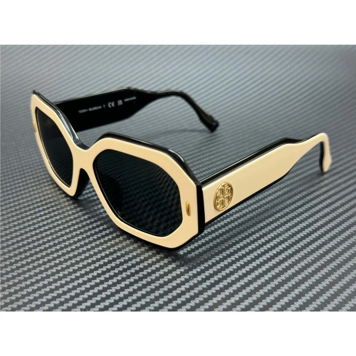 Tory Burch TY7192U 196187 Black Ivory Grey Women`s 55 mm Sunglasses
