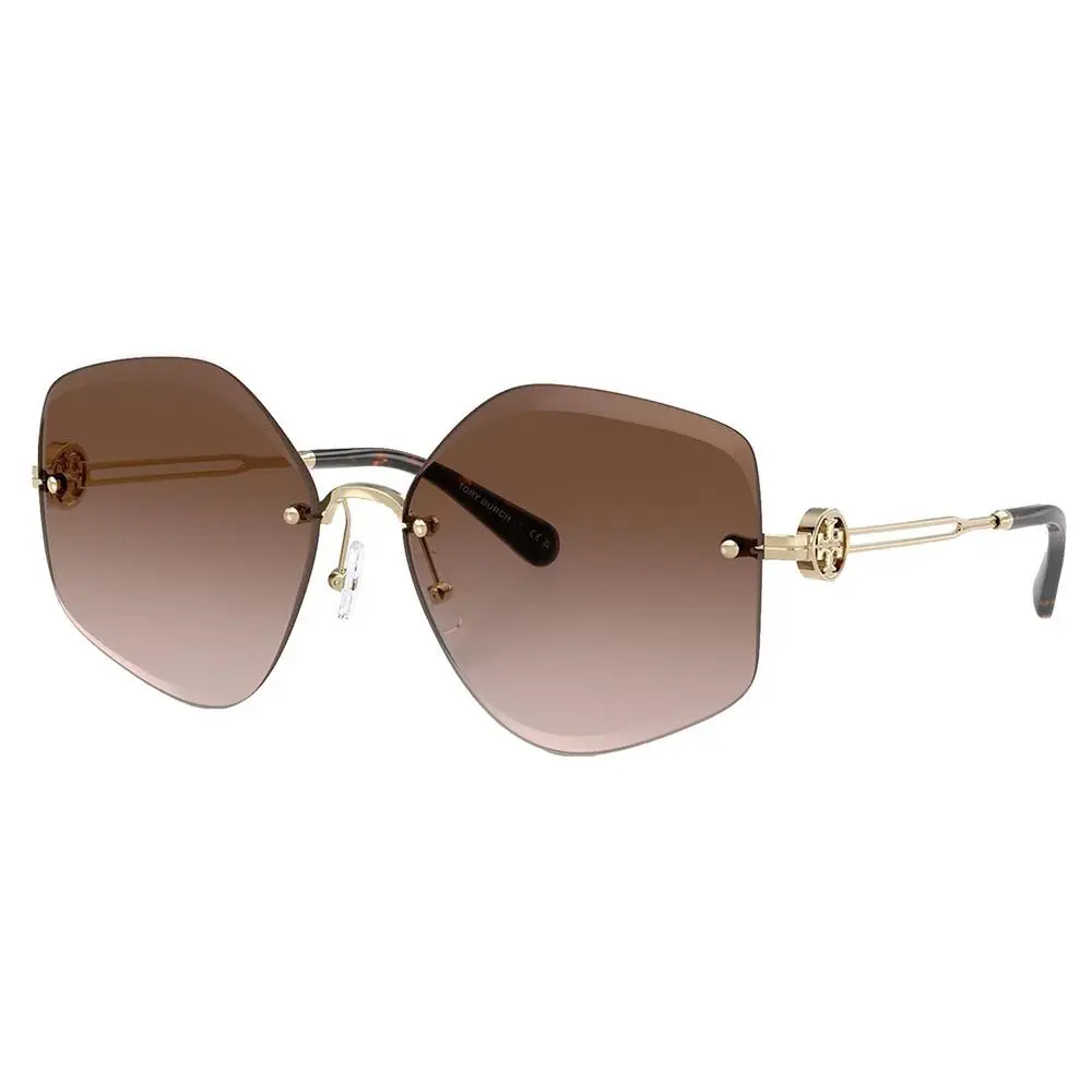 Tory Burch TY 6111 334913 Shiny Light Gold Metal Sunglasses Brown Gradient Lens