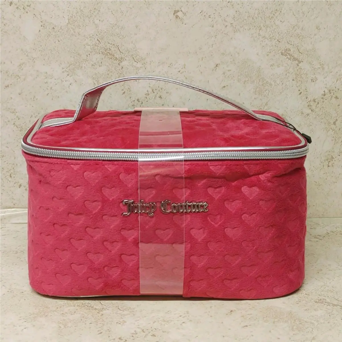 Juicy Couture Travel Case Set Velour with Strawberry Pouch Pink Hearts