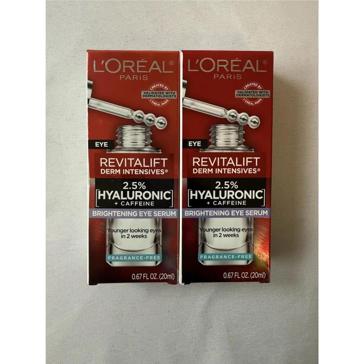 2X L`oreal Revitalift Derm Intensives Brightening Eye Serum 0.67Fl Oz 20ML