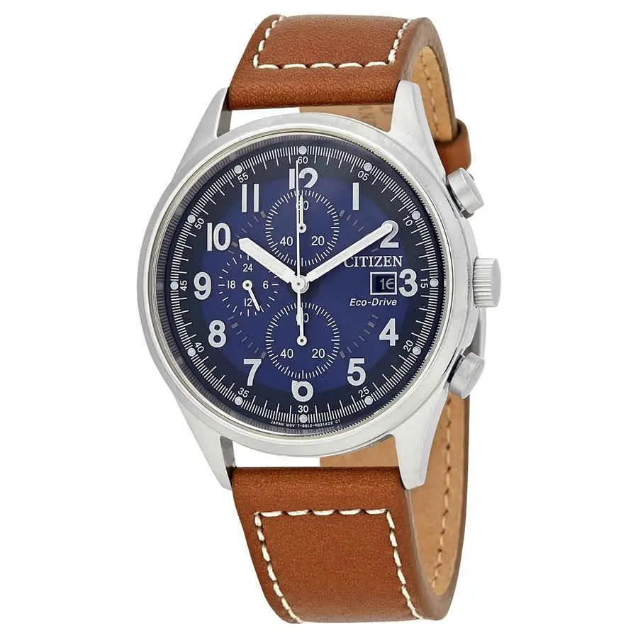 Citizen CA0621-05L Chandler Blue Dial 42 mm Men`s Watch - Brown, Dial: Blue, Band: Brown