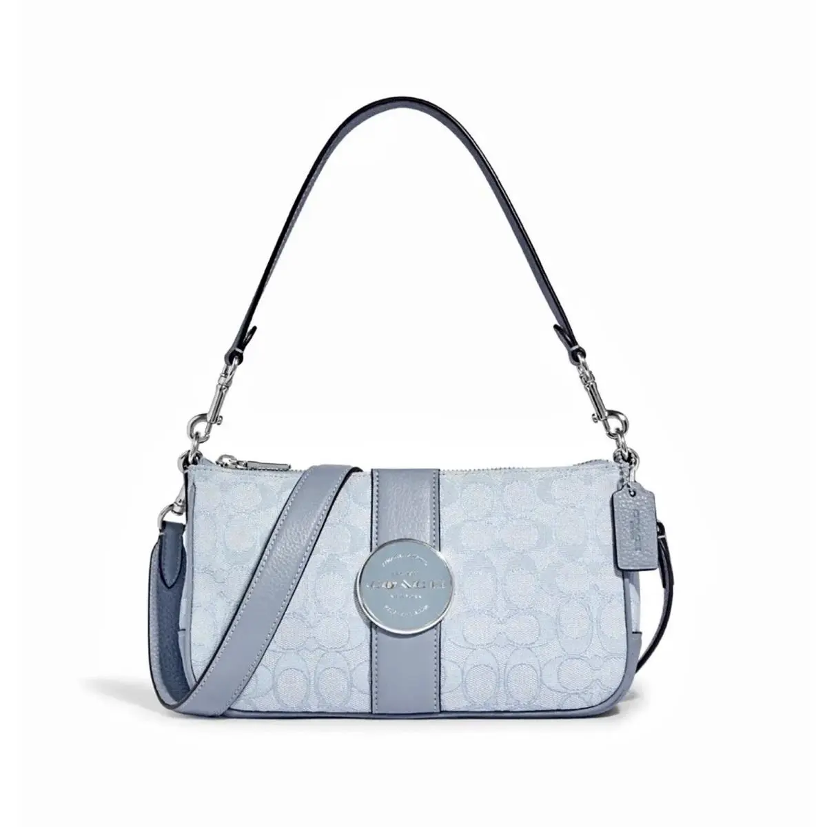 Coach Lonnie Baguette In Signature Jacquard Silver/marble Blue C8307
