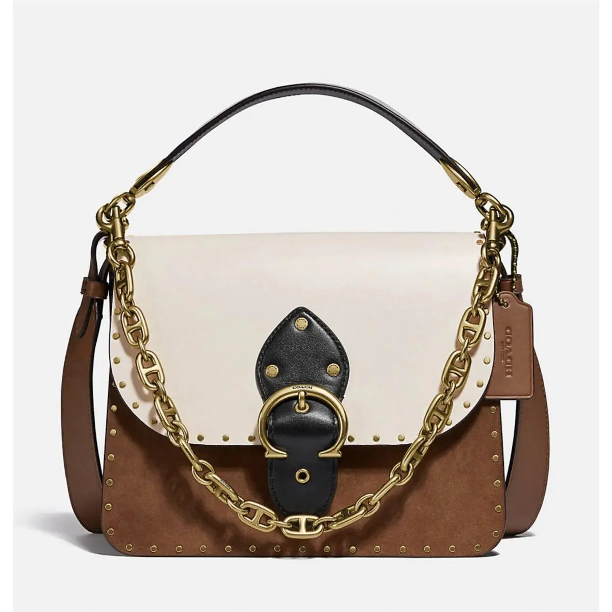 Coach Beat Shoulder Bag in Colorblock with Rivets Brass/vintage Khaki Multi
