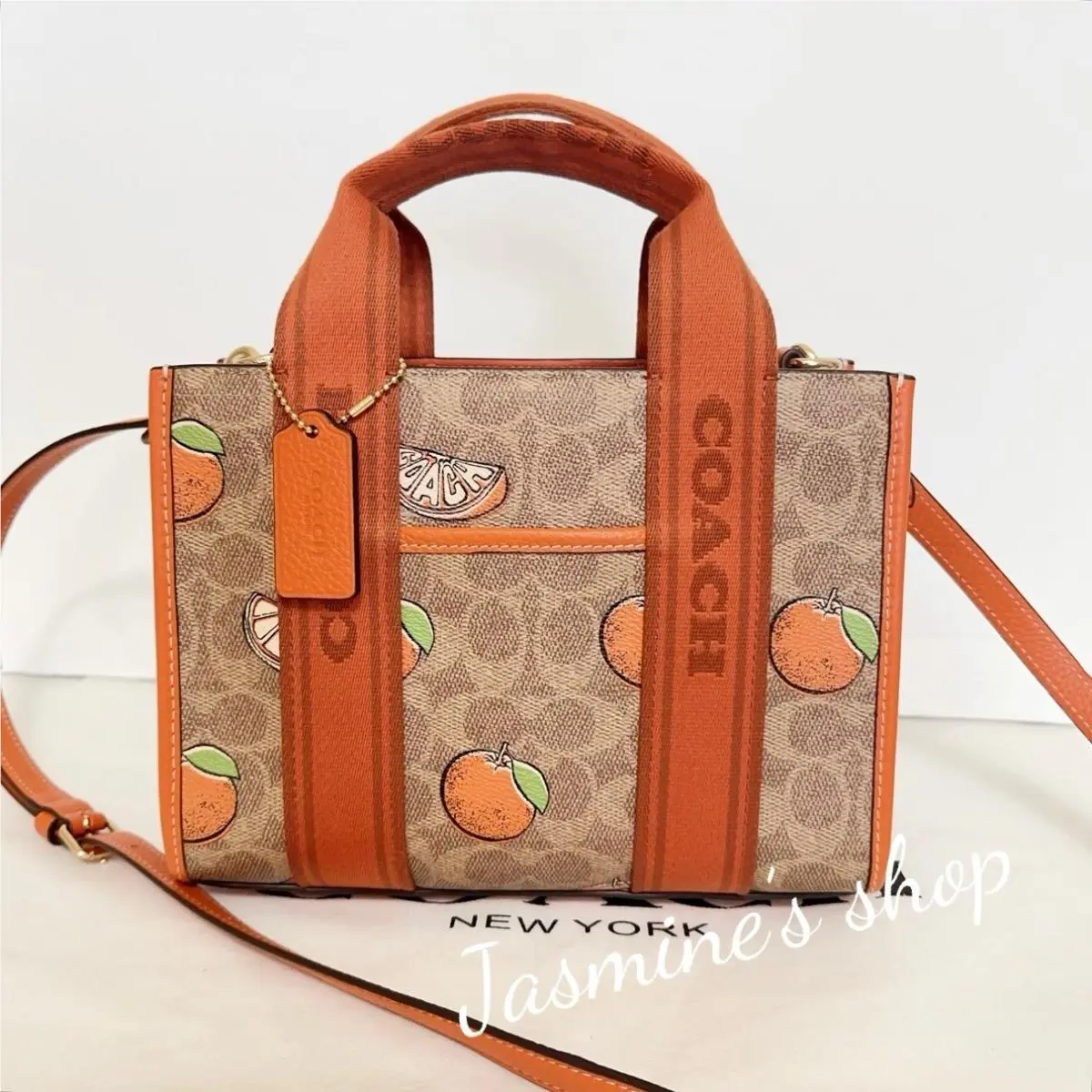 Coach Smith Tote Bag 24 In Signature Canvas with Orange Print CAR81