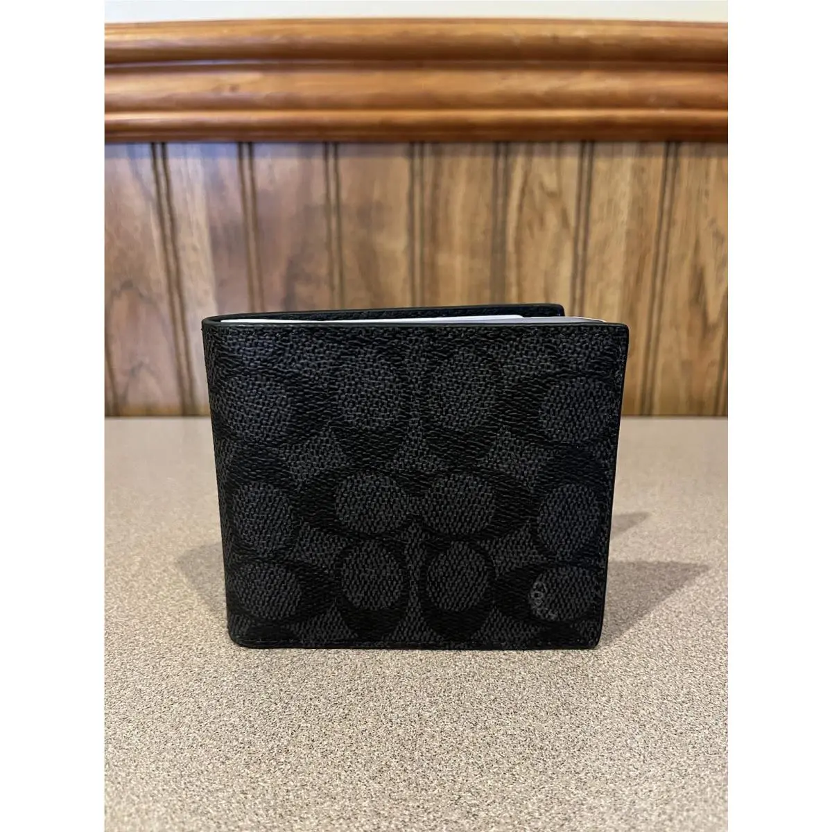 Coach Signature Bifold Wallet Black Grey Leather Classic CA329