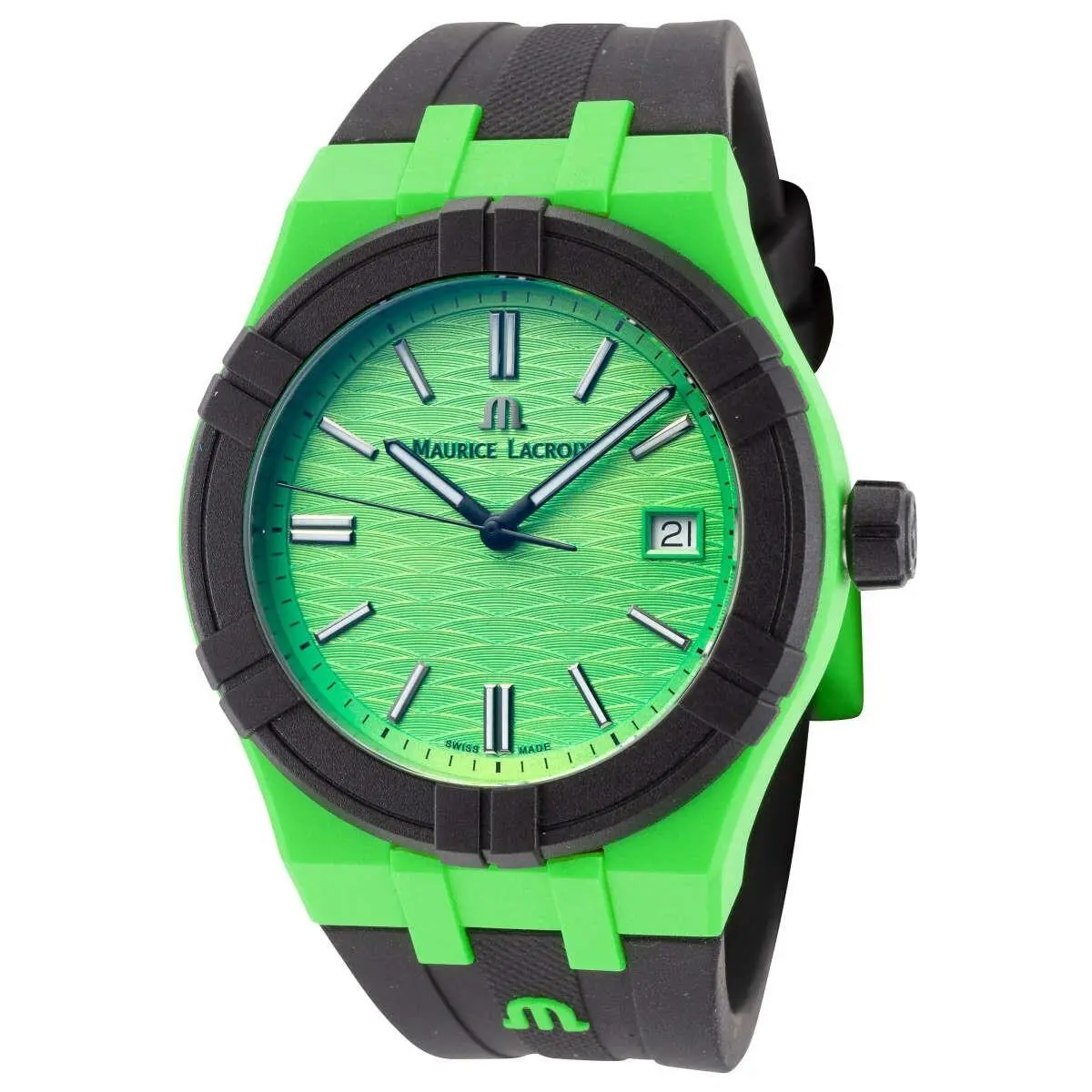 Aikon Tide Men`s 40mm Quartz Swiss Made Sapphire Crystal Watch Black & Green by Maurice Lacroix