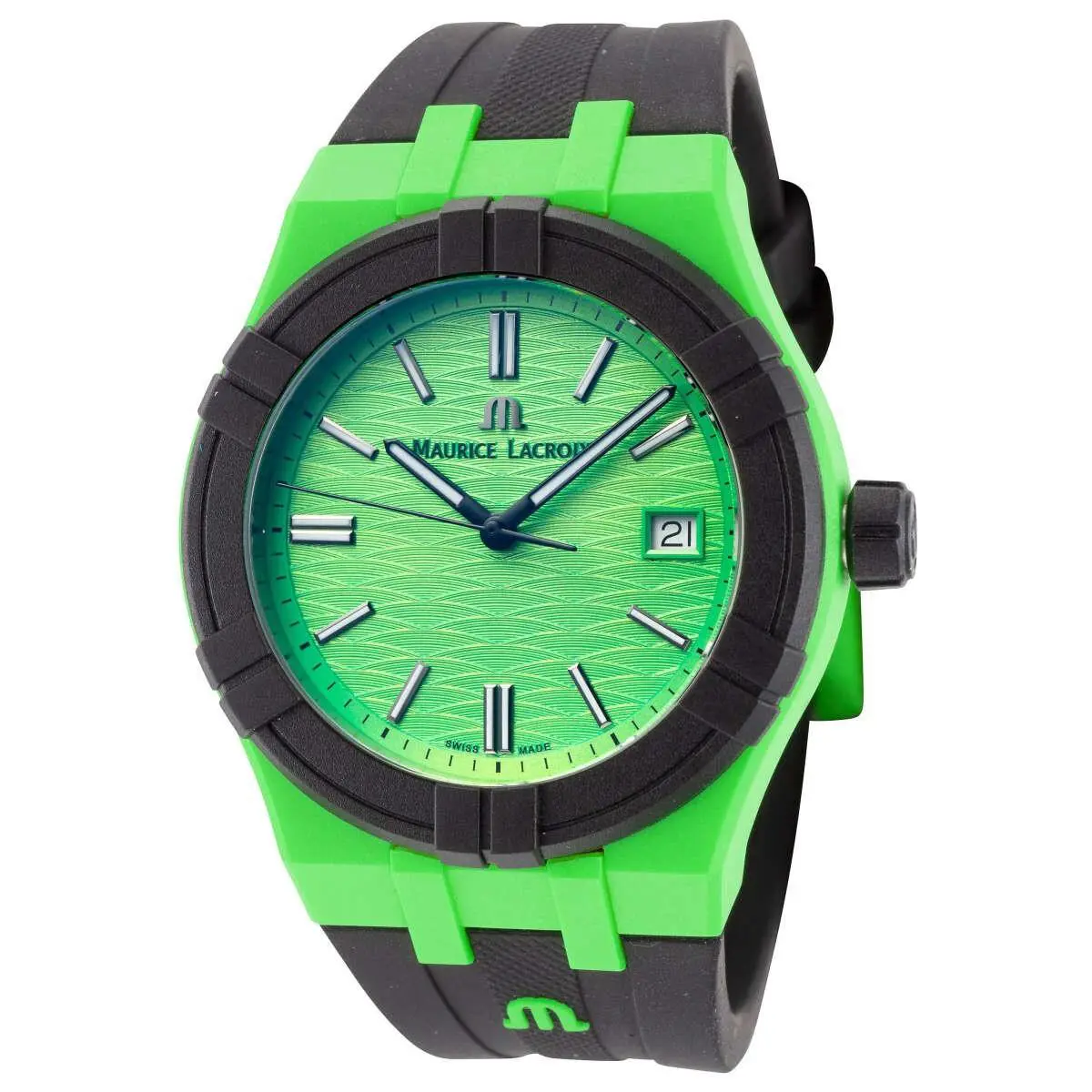 Aikon Tide Men`s 40mm Quartz Swiss Made Sapphire Crystal Watch Black & Green by Maurice Lacroix