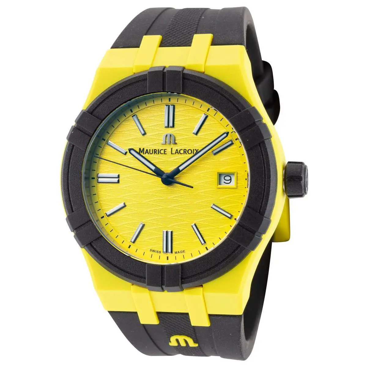 Aikon Tide Men`s 40mm Quartz Swiss Made Sapphire Crystal Watch Black & Yellow by Maurice Lacroix