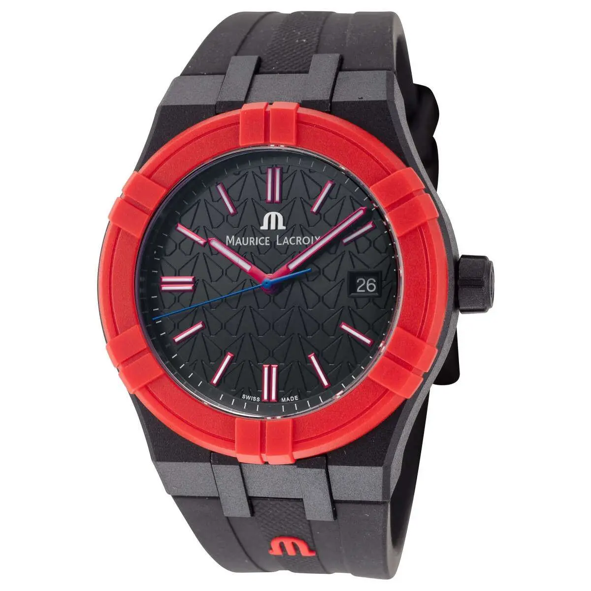Aikon Tide Men`s 40mm Quartz Swiss Made Sapphire Crystal Watch Red & Black by Maurice Lacroix