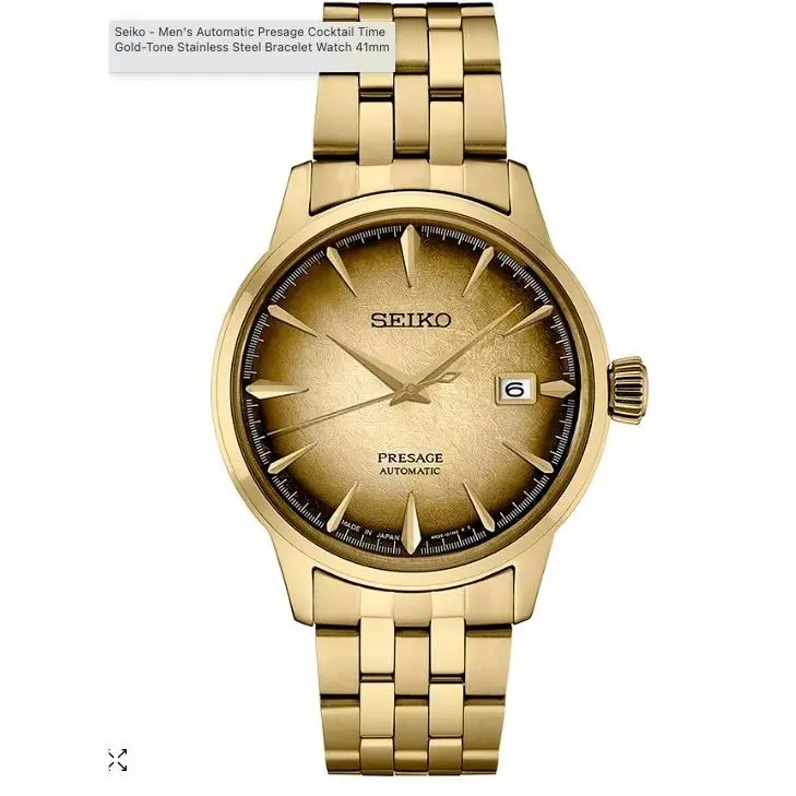 Seiko SRPK48 Mens Gold Tone Automatic Presage Cocktail Watch Made IN Japan
