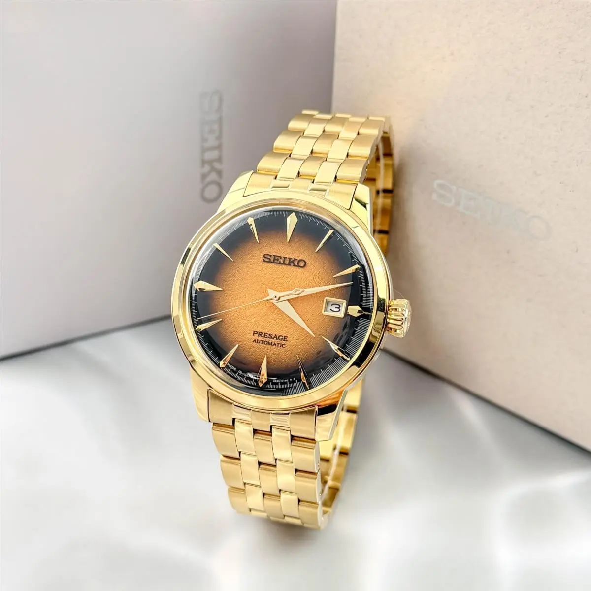 SRPK48 Presage Cocktail Time Automatic Gold Dial Men`s Steel Watch 40.5mm by Seiko